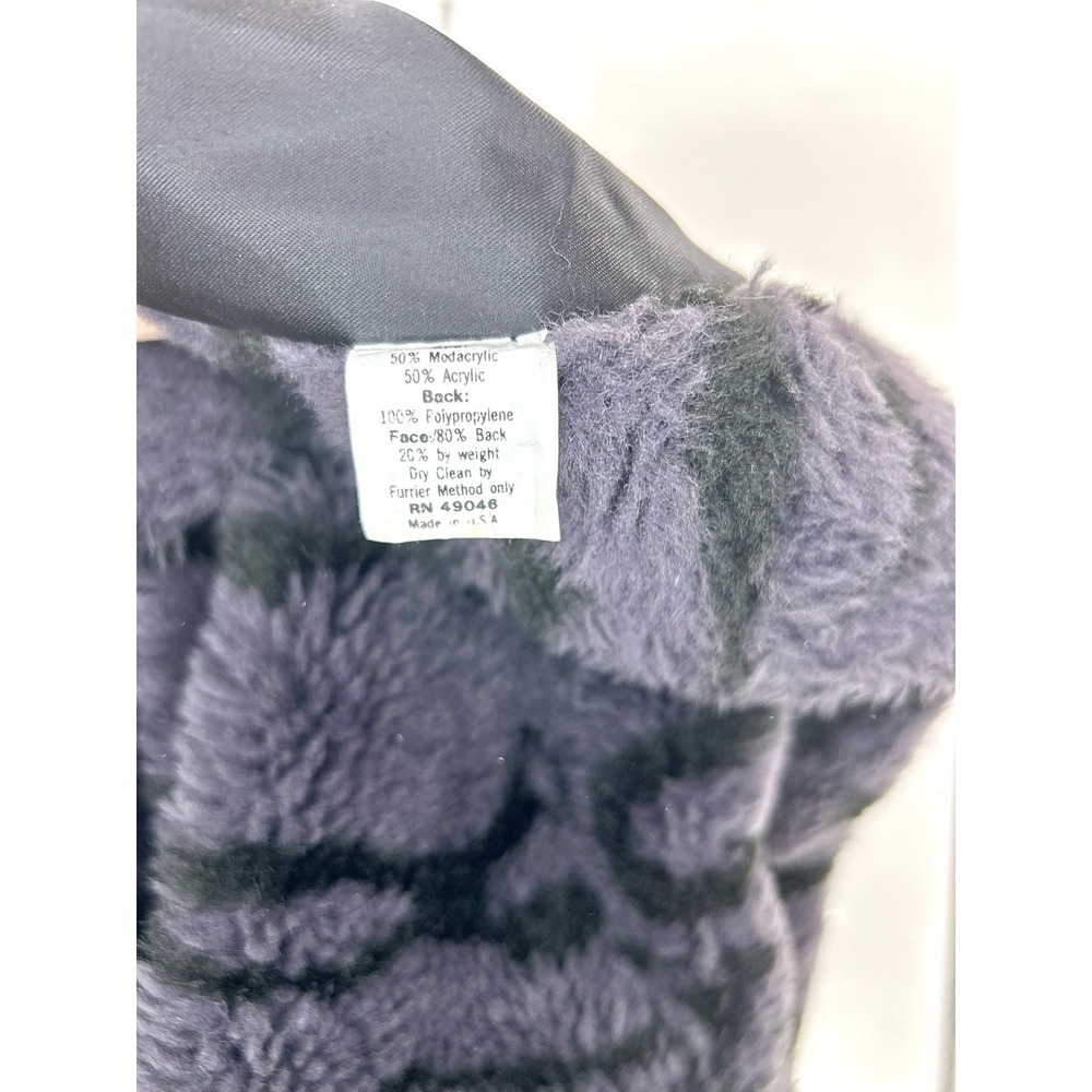 Vintage Style VI LTD Grey Black Tiger Strip Faux Fur‎ Furry Trench Coat Large - Picture 9 of 9